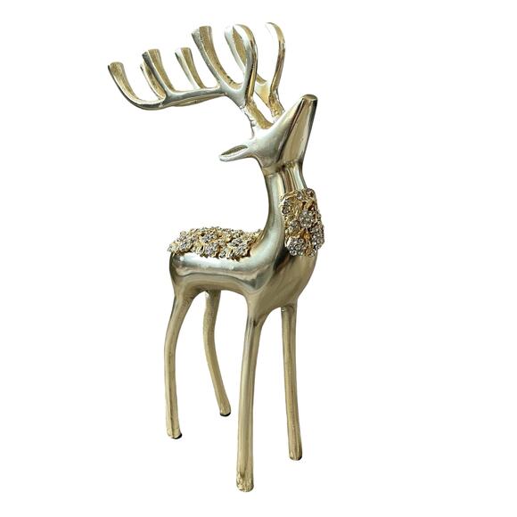 34th & Pine Gold Metal Rhinestone Reindeer Set of 2 Christmas Holiday Decor NEW - Picture 11 of 15